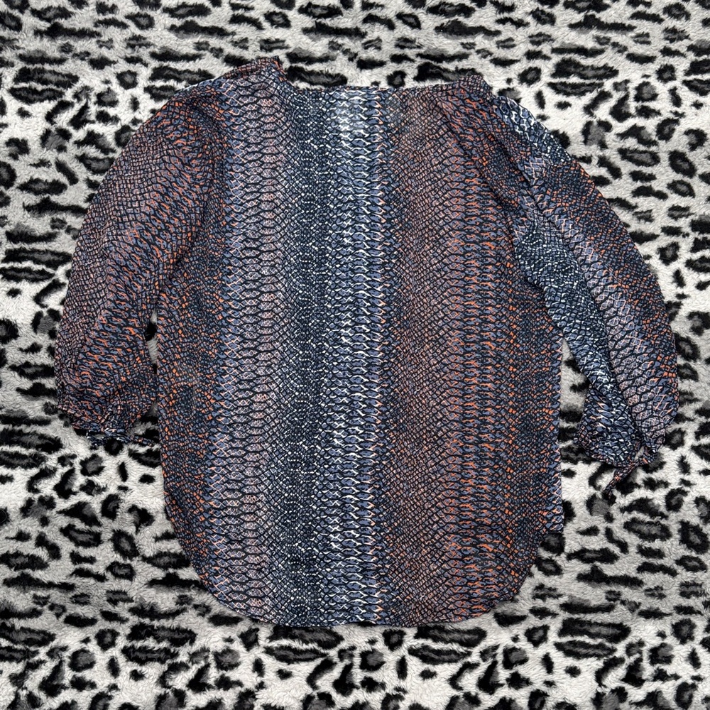 Avenue Blue and Orange Patterned Blouse - Picture 6 of 7